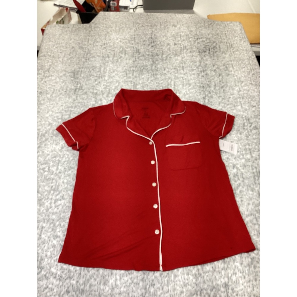 Auden Cloud Knit Red Short Sleeve Pajama Top Button Down Small NWT